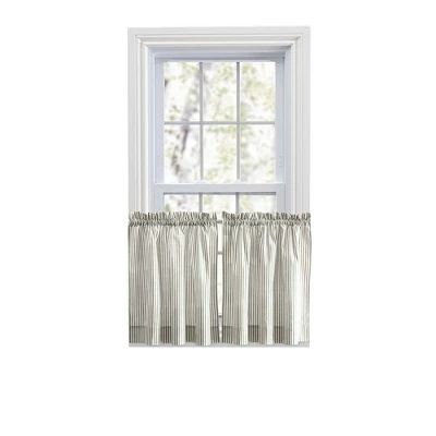 Ellis Curtain Plaza Classic Ticking Stripe Printed On Natural Ground 1.5" Rod Pocket Tailored Tiers Sage - Image 4