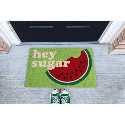 1'4" X 2'4" Hey Sugar Indoor/Outdoor Coir Doormat Green/White/Red - Entryways - Image 3