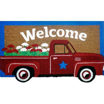 Red Truck Natural Fiber Coir Patriotic Doormat 30" X 18" Briarwood Lane - Image 2