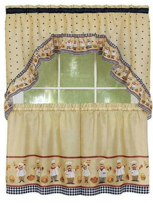 Kate Aurora Fat Chef Cucina Rod Pocket Cafe Kitchen Curtain Tier And Swag Valance Set - Image 2