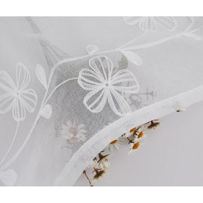 Trinity Semi Sheer Curtains 2 Panels Floral Embroidered Half Translucent Grommet Voile Drapes Farmhouse Window Treatments - Image 4