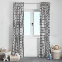Bacati - Love Grey Warp Stripes Cotton Printed Single Window Curtain Panel