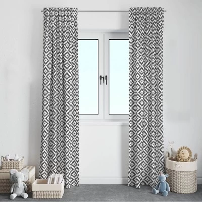Bacati - Love Grey Warp Stripes Cotton Printed Single Window Curtain Panel