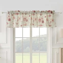Greenland Home Antique Rose Floral Pinstripe With Dainty Scrolling Embellishments Valance 84"x19" Blue