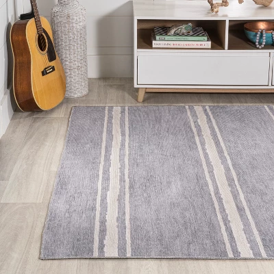 Bande Distressed Ticking Stripe Machine-Washable Area Rug - JONATHAN Y - Image 8