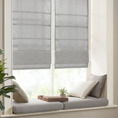 Aberdeen Printed Faux Silk Room Darkening Cordless Roman Blinds And Shade Gray - Image 2