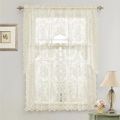 Kate Aurora Shabby Living Lena Floral Lace Complete Kitchen Curtain Tier & Swag Set - Image 2