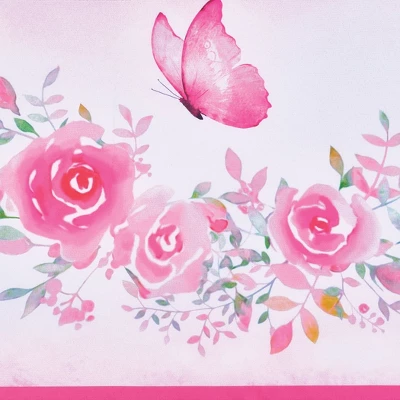 Collections Etc Pink Roses Garland & Butterflies Window Valance Curtains - Image 2