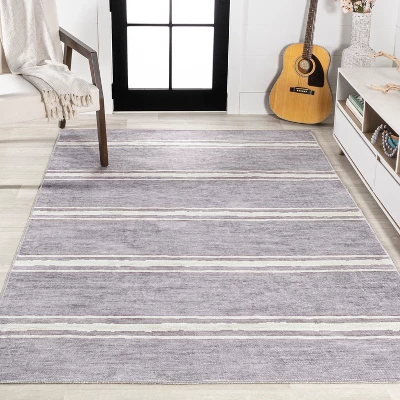 Bande Distressed Ticking Stripe Machine-Washable Area Rug - JONATHAN Y - Image 5