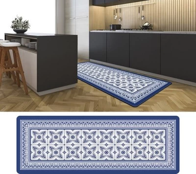 J&V TEXTILES 20" X 55" Oversized Cushioned Anti-Fatigue Kitchen Runner Mat (Blue Geo) - Image 2