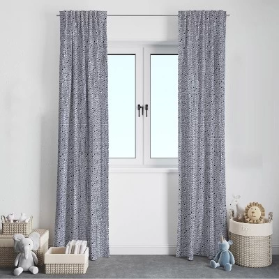 Bacati - Noah Grid Navy Cotton Printed Single Window Curtain Panel - Image 2