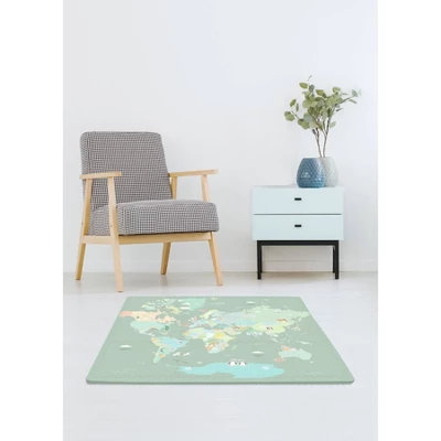 2'10"x2'10" FloorPops Around The World Interlocking Floor Tiles Green - Brewster