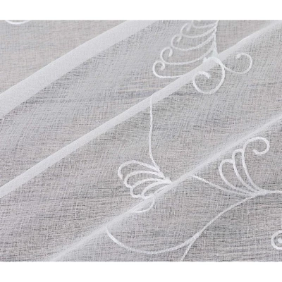 Trinity Short Curtains Floral Embroidered Pom Design Semi Sheer Rod Pocket - Image 2