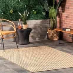 6'7"x9' Camryn Abstract Herringbone Indoor And Outdoor Area Rug Beige - NuLOOM