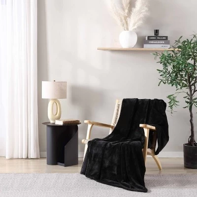 50"x60" Faux Fur Solid Reversible Throw Blanket Black - City Scene - Image 3