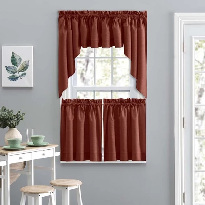 Ellis Lisa Solid Color Poly Cotton 1.5" Rod Pocket Duck Fabric Stylish Tailored Valance 58" X 15" Red - Image 2