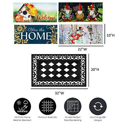 Evergreen Indoor Outdoor Doormat Bundle Set Of 5 - Frame And 4 Welcome Seasonal Inserts Garden Gnomes Birdhouse Snowman Bless This Home - Image 5