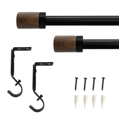 Decorative Drapery Curtain Rod With Maple Wood Cylinder Finials Matte Black - Lumi Home Furnishings - Image 4