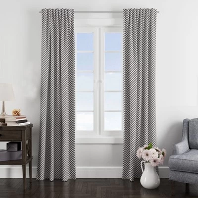 Bacati - Love Grey Warp Stripes Cotton Printed Single Window Curtain Panel - Image 3
