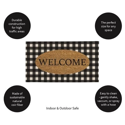 Evergreen Buffalo Check Welcome Indoor Outdoor Natural Coir Doormat 1'4"x2'4" Black - Image 5