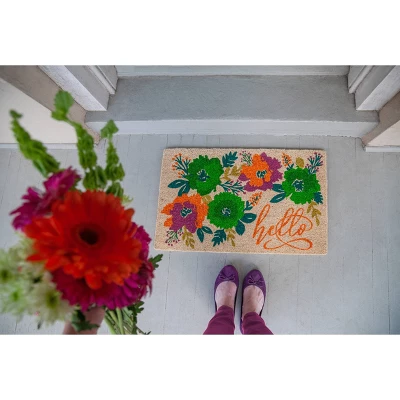 1'4" X 2'4" Unique Blooms Hello Indoor/Outdoor Coir Doormat - Entryways - Image 3