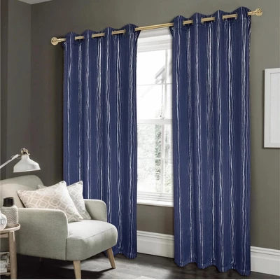 Iceland Metallic Grommet Curtain Panel Navy By RT Designers Collection - Image 3