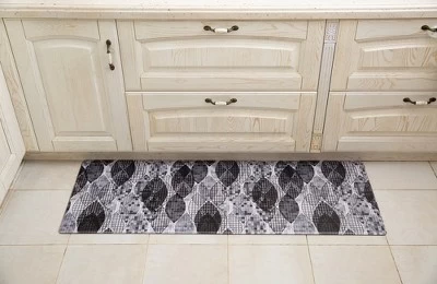 J&V TEXTILES 20" X 55" Oversized Cushioned Anti-Fatigue Kitchen Runner Mat (Black Geo)