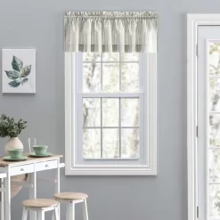 Ellis Curtain Plaza Classic Ticking Stripe Printed On 1.5" Rod Pocket Natural Ground Tailored Valance 58" X 15" Sage