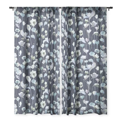 Ninola Design Watery Abstract Flowers Navy Single Panel Sheer Window Curtain - Deny Designs - Image 2